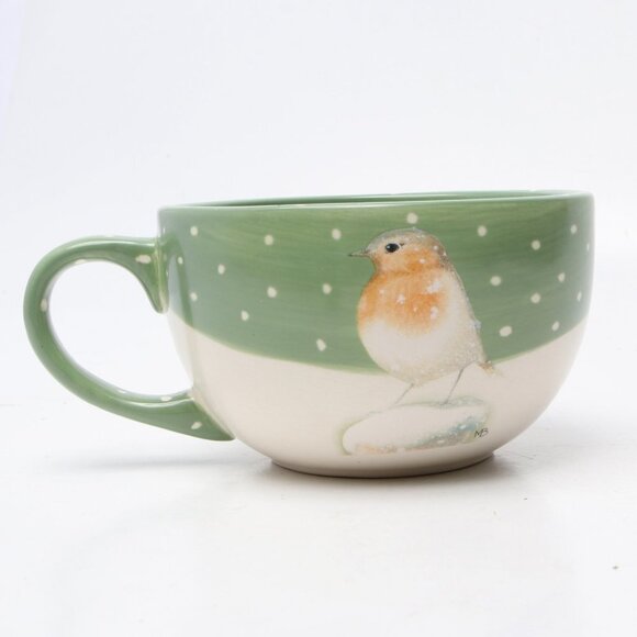 Vintage Hallmark Marjolein Bastin Snow Bird Ceramic Mug Dutch Artist Cup Green - Picture 6 of 8